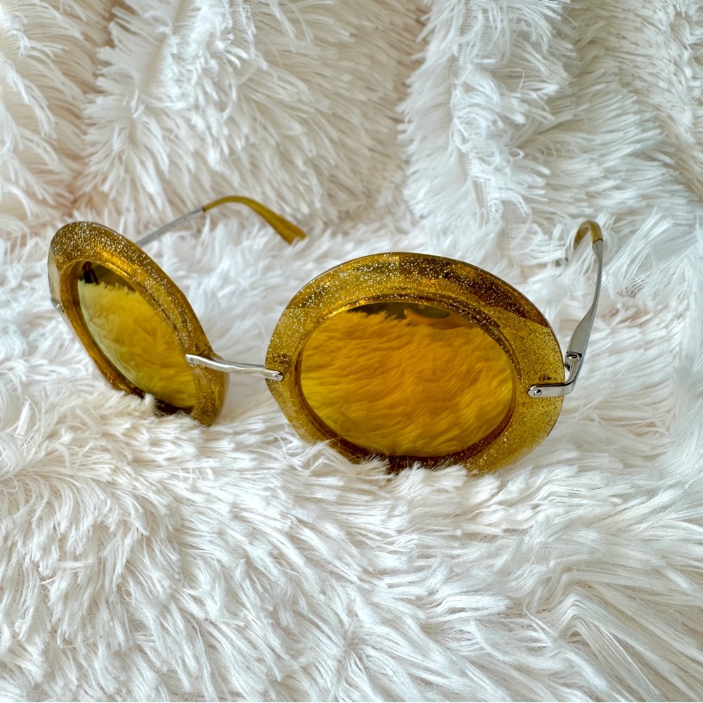 Dolce & Gabbana DG Round Gold Yellow Glitter Sunglasses Sunnies Shades Authentic - Picture 6 of 15
